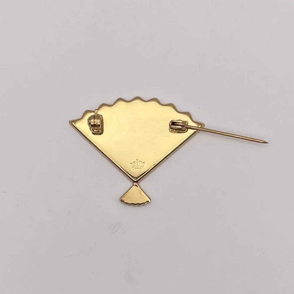 Vintage Damascene Brooch Japanese Amita Fan